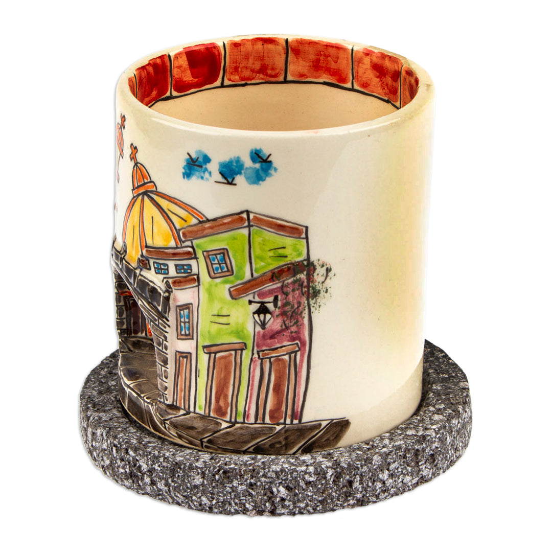 Mexican Street Ceramic Decorative Mug with Basalt Saucer - Mexican Street