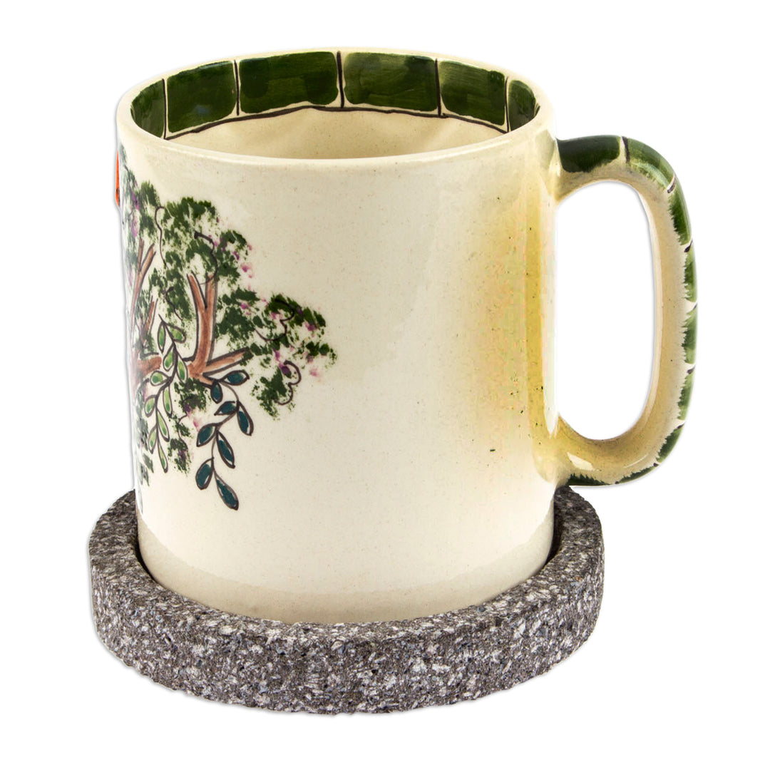 Mexican Town Ceramic Decorative Mug with Basalt Saucer - Mexican Corner