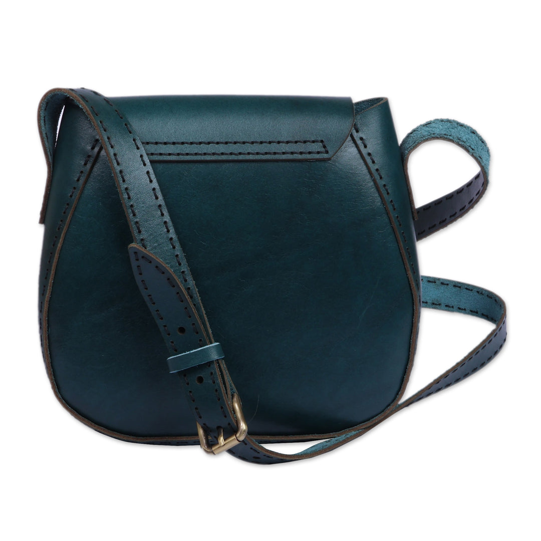 Artisan-Made 100% Leather and Agate Sling Bag in a Teal Hue - Teal Horizon