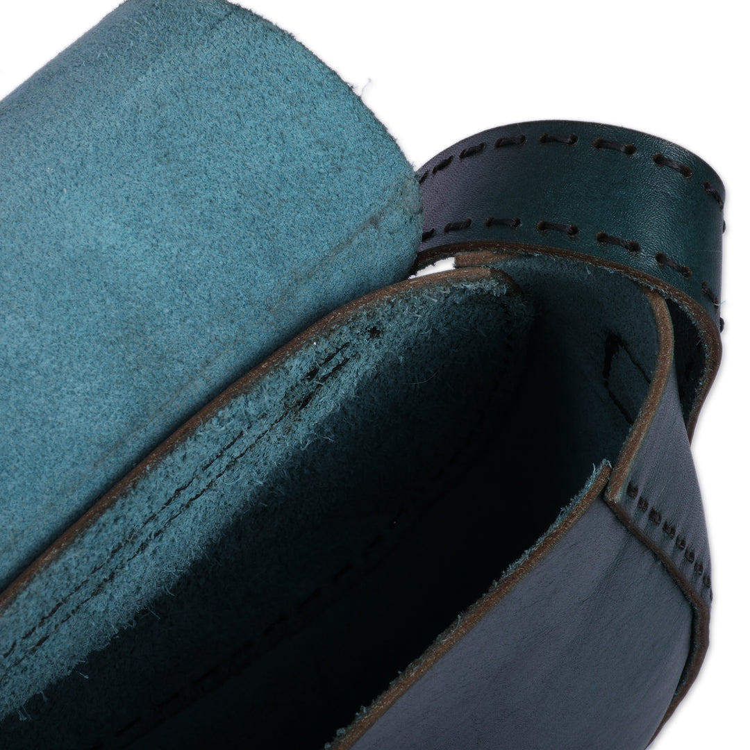 Artisan-Made 100% Leather and Agate Sling Bag in a Teal Hue - Teal Horizon