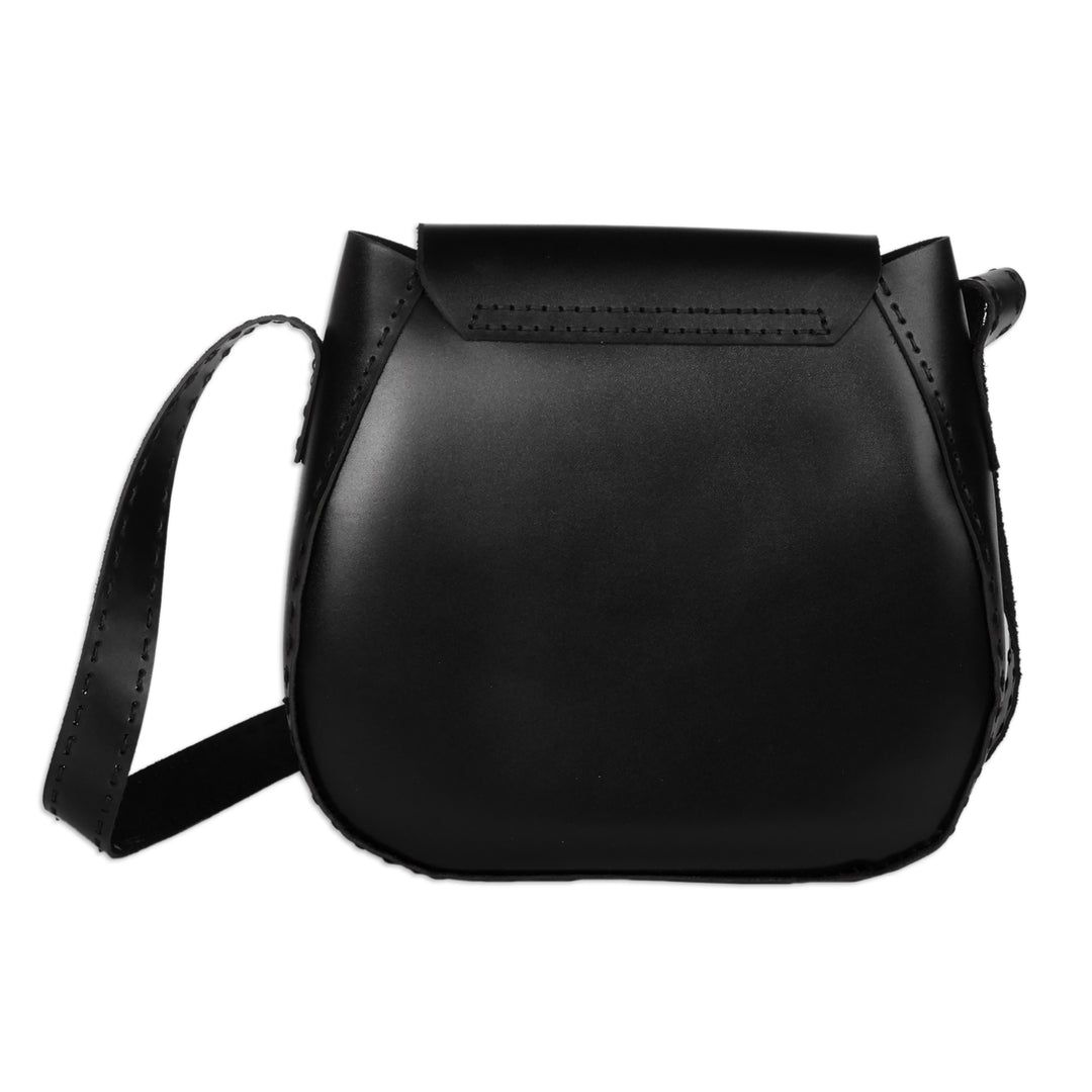 Adjustable 100% Leather and Agate Sling Bag in a Black Hue - Black Horizon