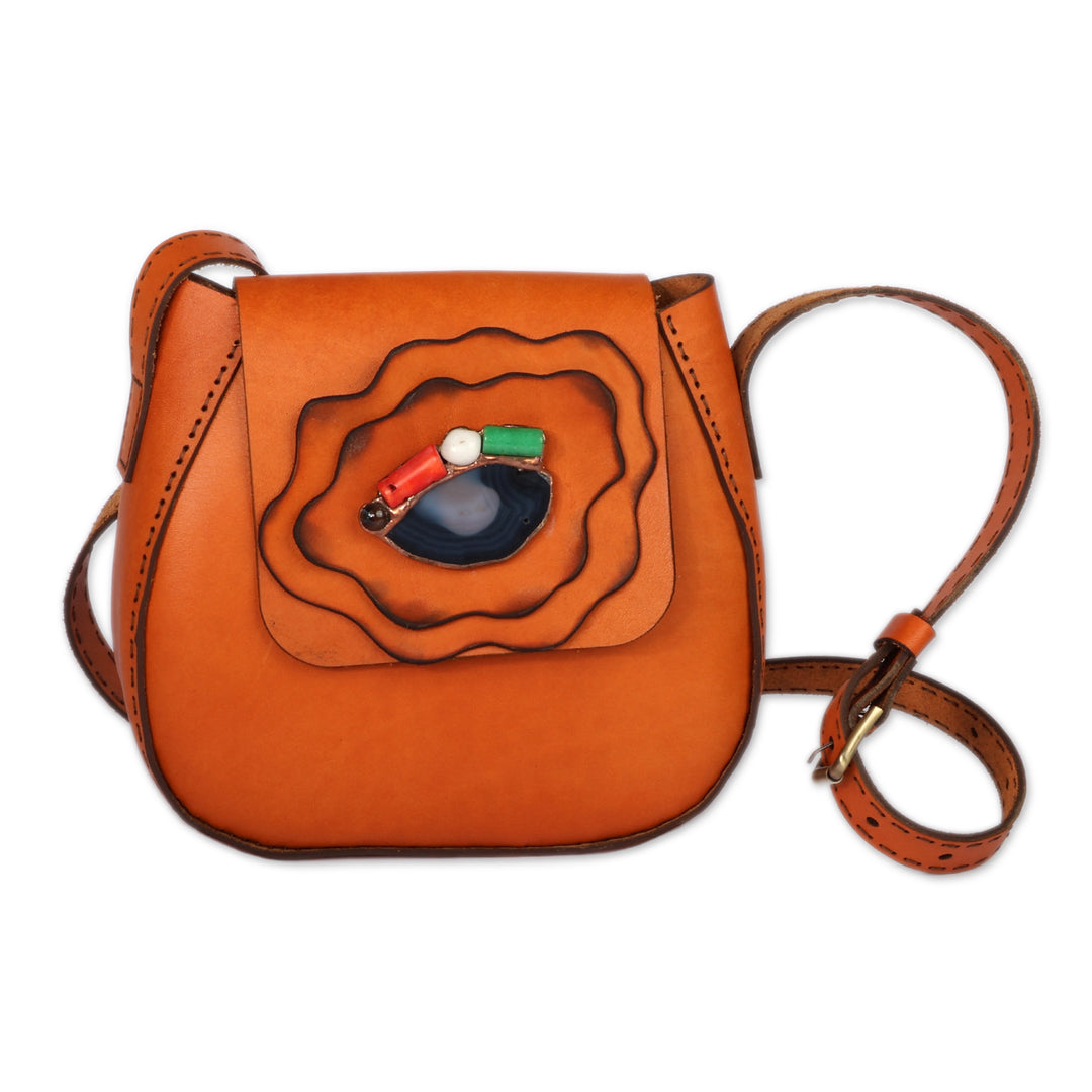 Handcrafted 100% Leather and Agate Sling Bag in a Brown Hue - Autumn Horizon