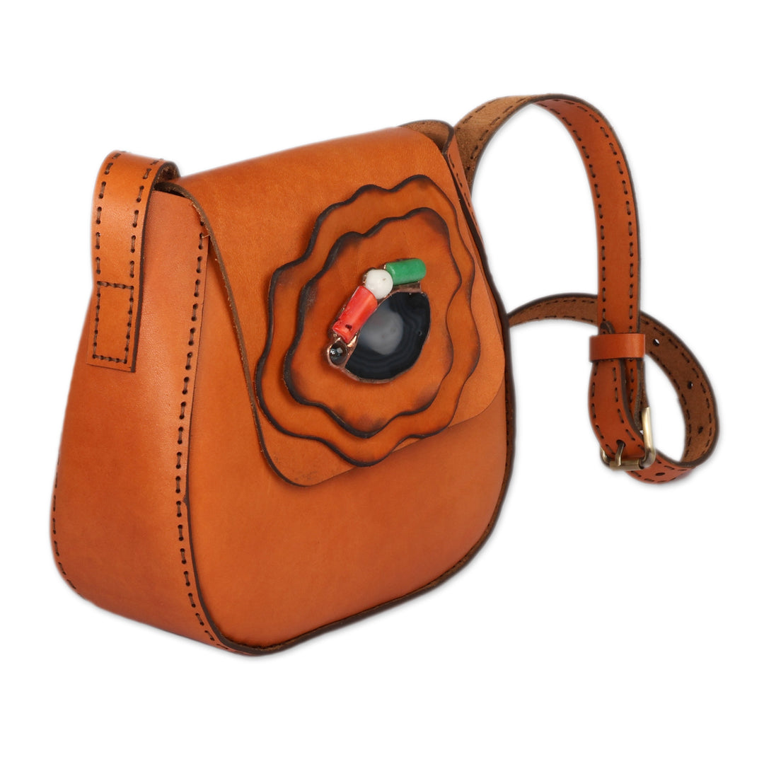Handcrafted 100% Leather and Agate Sling Bag in a Brown Hue - Autumn Horizon