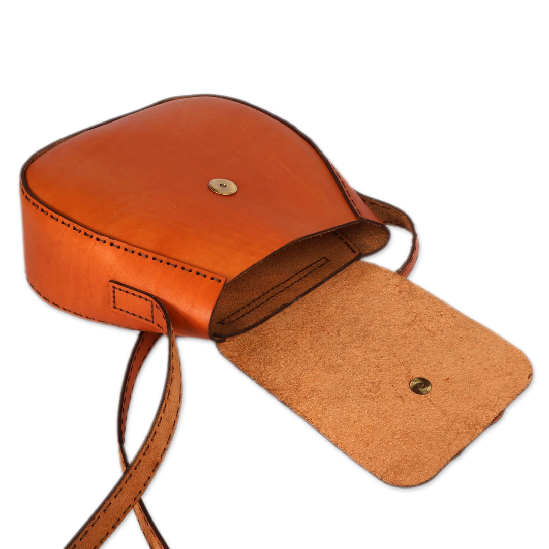 Handcrafted 100% Leather and Agate Sling Bag in a Brown Hue - Autumn Horizon