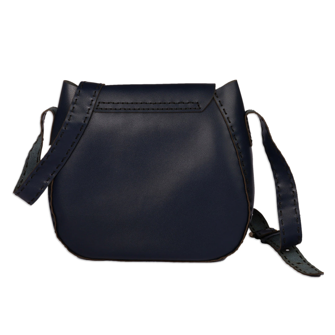 Handmade 100% Leather and Agate Sling Bag in a Navy Hue - Midnight Horizon