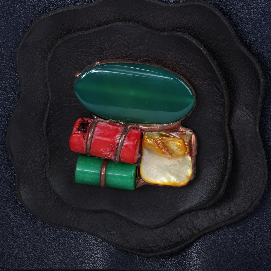 Handmade 100% Leather and Agate Sling Bag in a Navy Hue - Midnight Horizon
