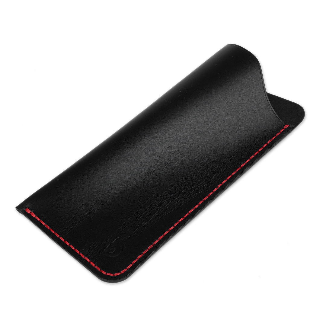 Red and Black 100% Leather Eyeglass Case Crafted in Armenia - Fiery Glimpses