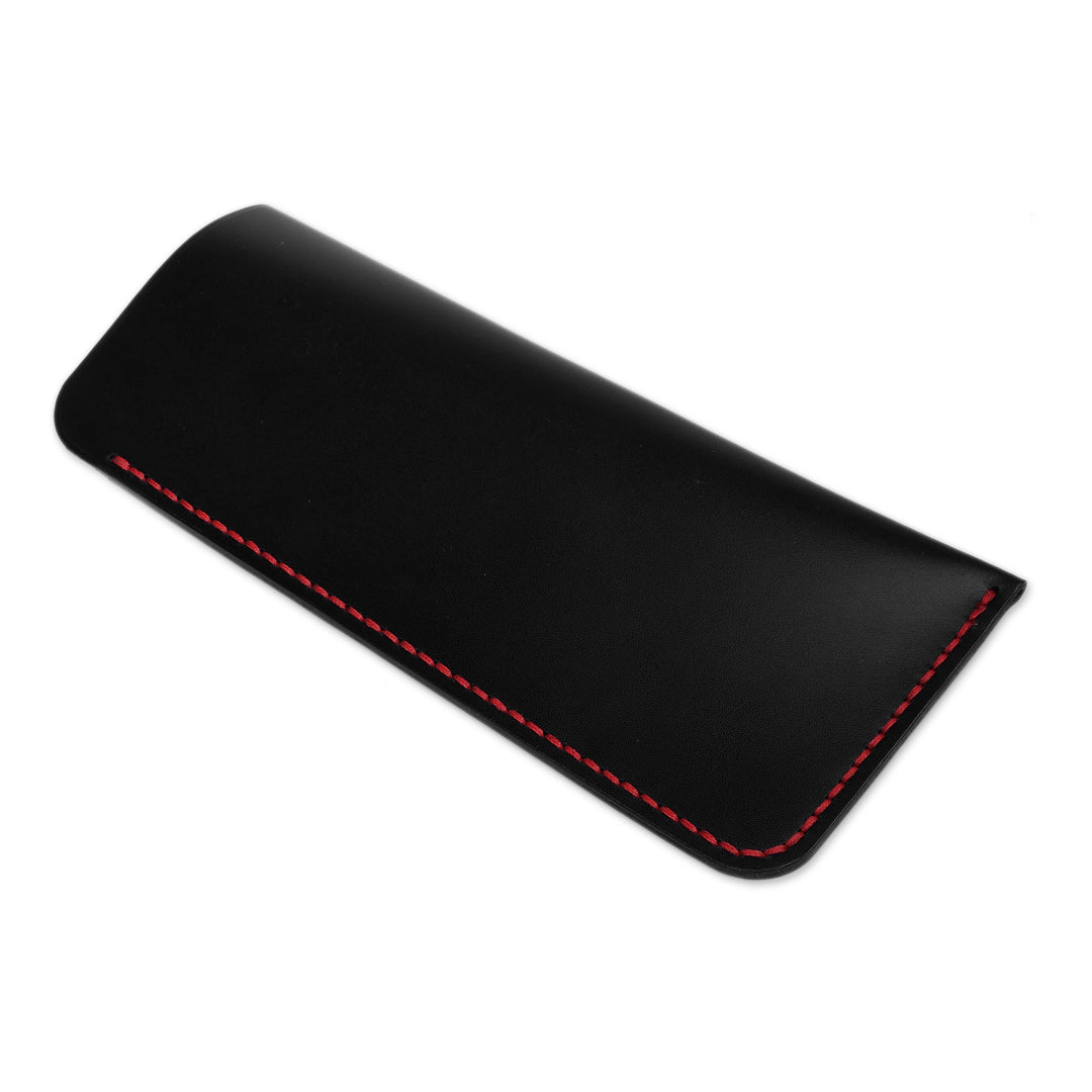 Red and Black 100% Leather Eyeglass Case Crafted in Armenia - Fiery Glimpses