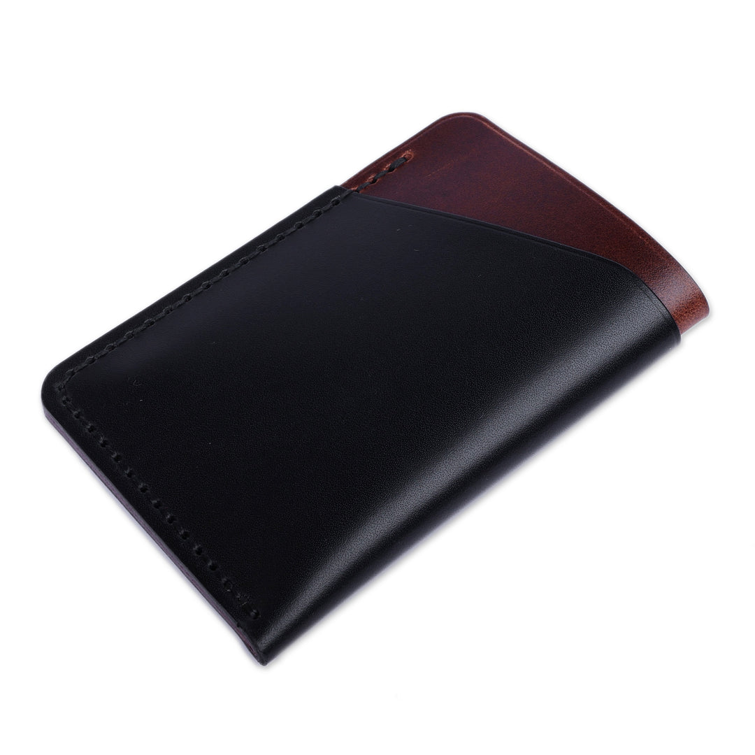 Minimalist Black and Dark Brown 100% Leather Card Holder - Dapper Fortune