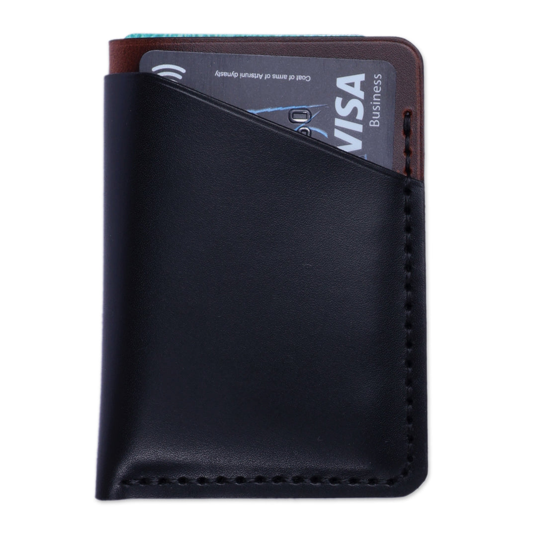 Minimalist Black and Dark Brown 100% Leather Card Holder - Dapper Fortune