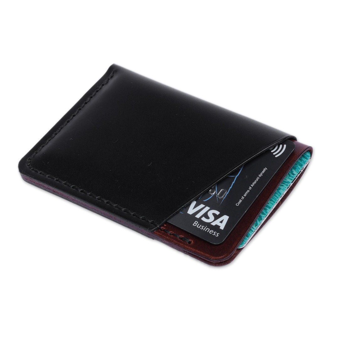 Minimalist Black and Dark Brown 100% Leather Card Holder - Dapper Fortune