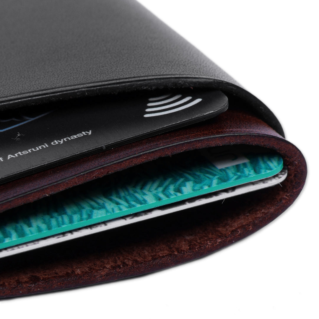 Minimalist Black and Dark Brown 100% Leather Card Holder - Dapper Fortune