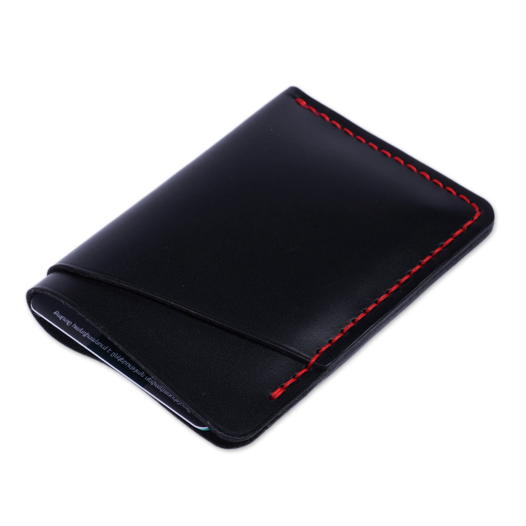 Armenian Handcrafted Black and Red 100% Leather Card Holder - Fiery Fortune