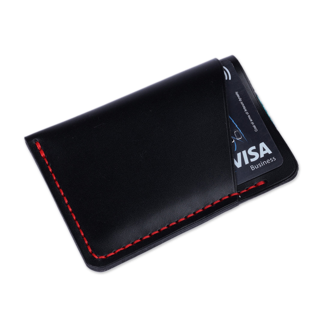 Armenian Handcrafted Black and Red 100% Leather Card Holder - Fiery Fortune