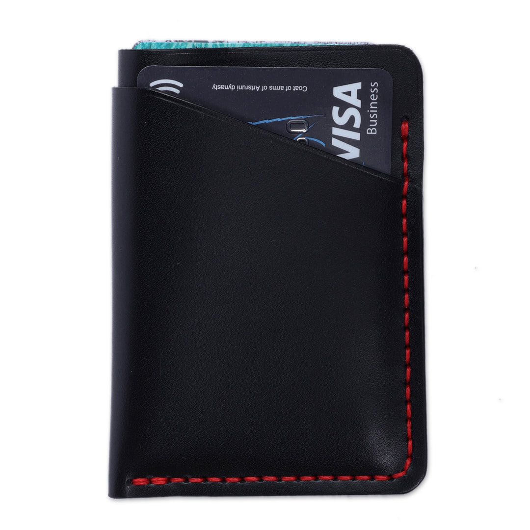 Armenian Handcrafted Black and Red 100% Leather Card Holder - Fiery Fortune