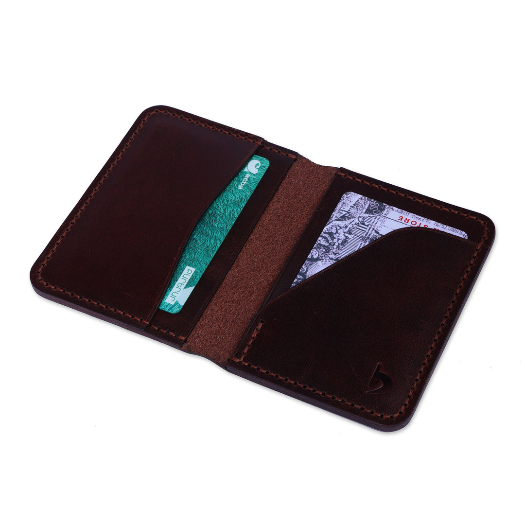 Dark Brown 100% Leather Bi-Fold Card Holder Made in Armenia - Chocolate Wealth