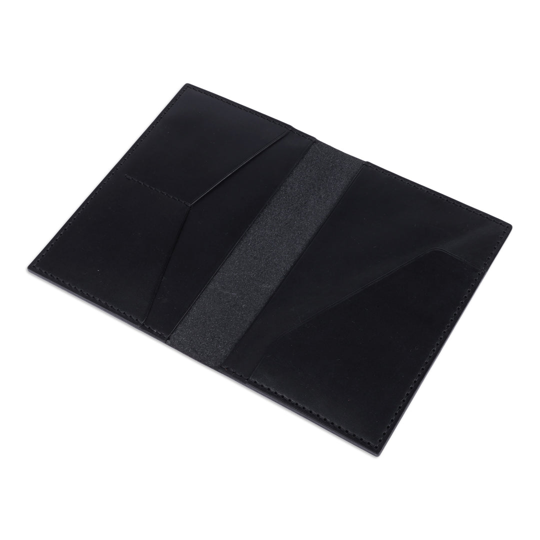 Handcrafted Black 100% Leather Passport Holder from Armenia - Voyages in Black