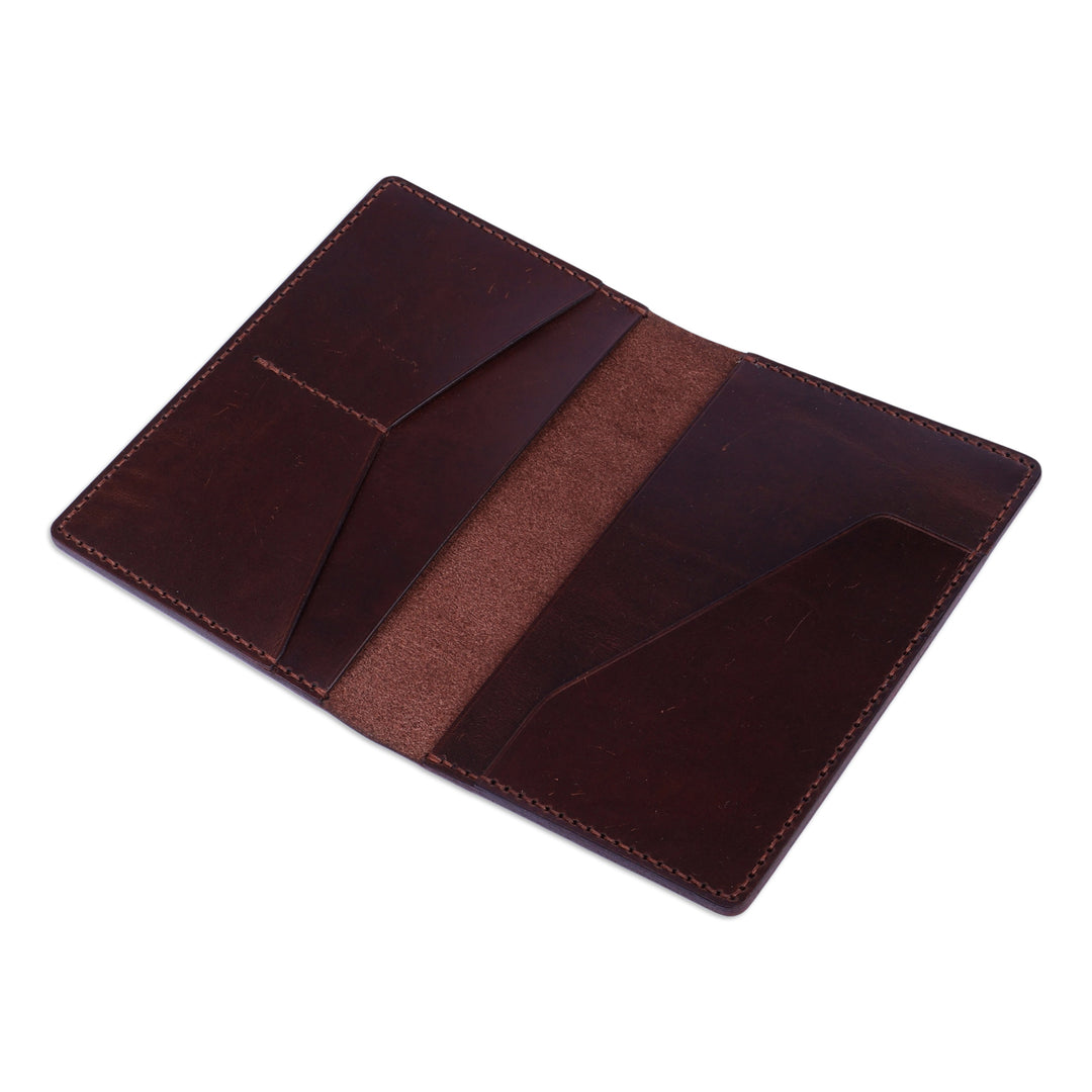Travel-Friendly Dark Brown 100% Leather Passport Holder - Voyages in Chocolate