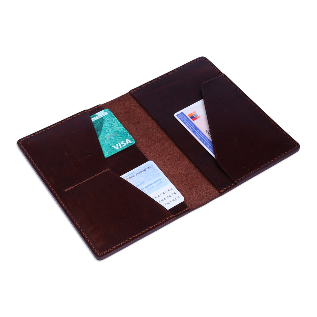 Travel-Friendly Dark Brown 100% Leather Passport Holder - Voyages in Chocolate