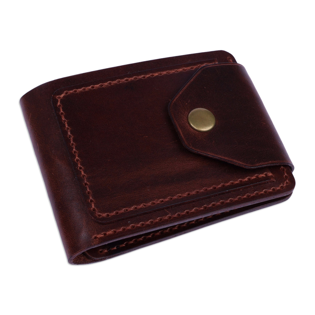 Artisan-Made Dark Brown Leather Wallet with Snap Closure - Chocolate Vault