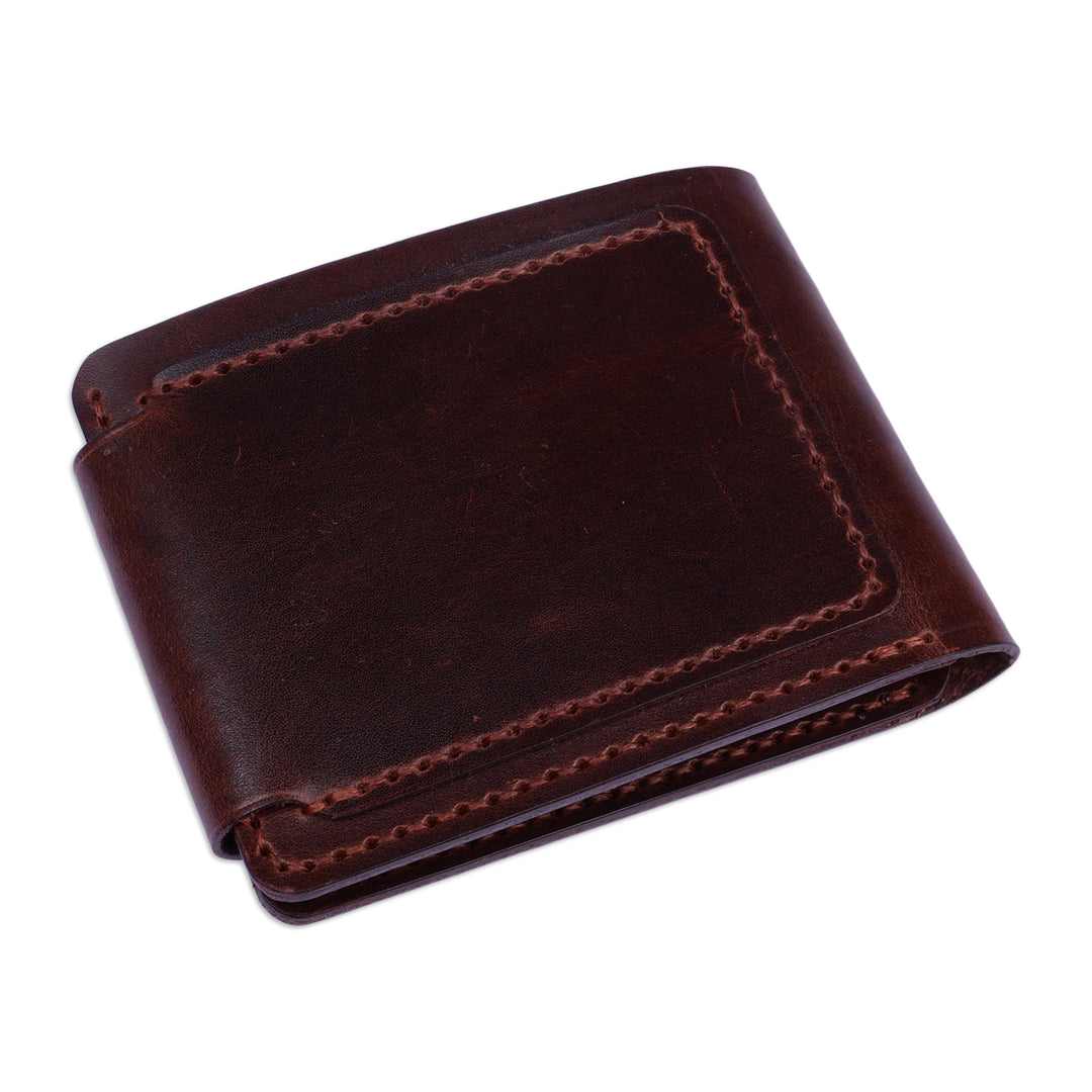 Artisan-Made Dark Brown Leather Wallet with Snap Closure - Chocolate Vault