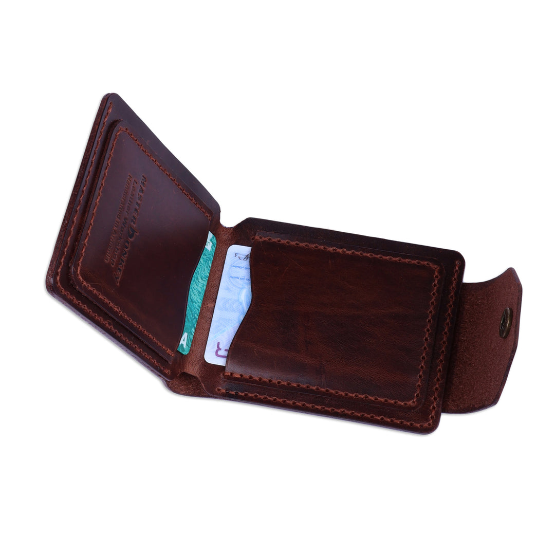 Artisan-Made Dark Brown Leather Wallet with Snap Closure - Chocolate Vault