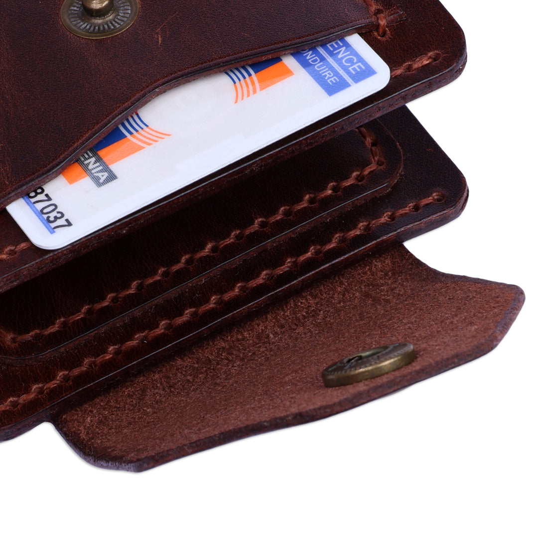 Artisan-Made Dark Brown Leather Wallet with Snap Closure - Chocolate Vault