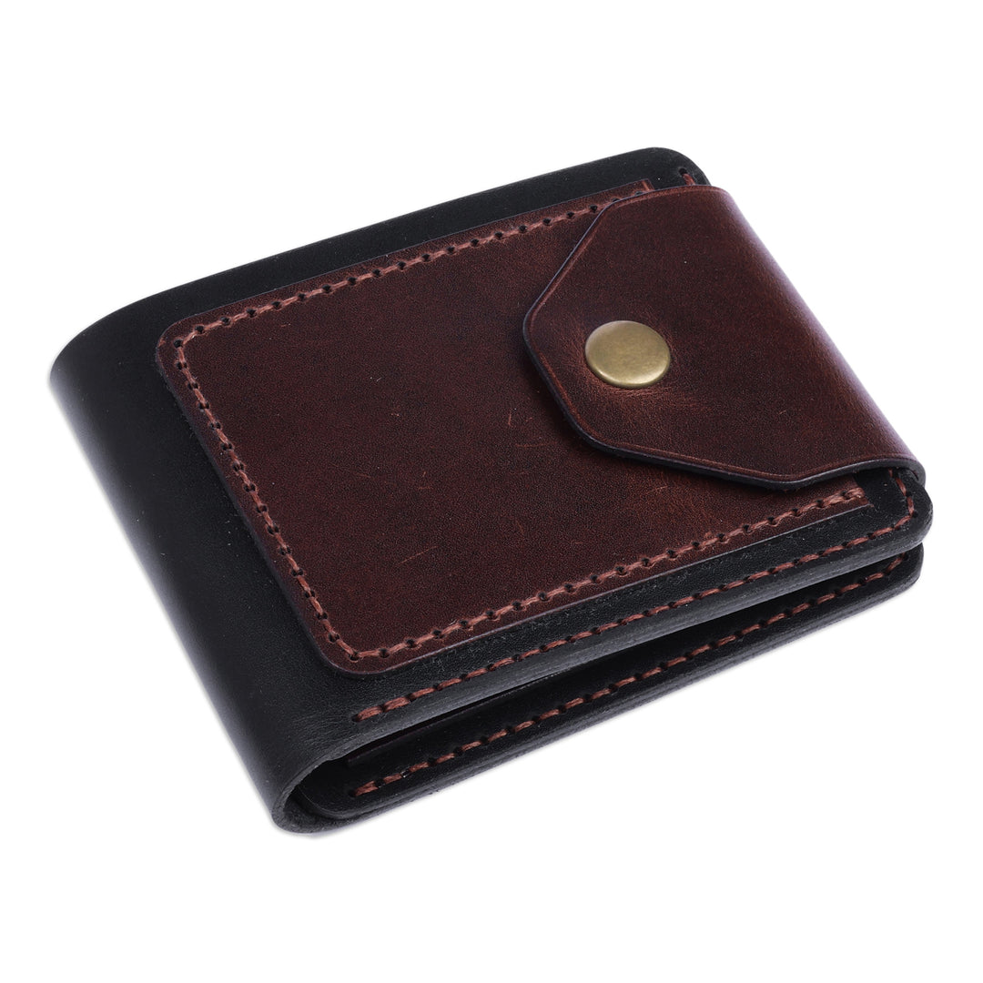 Armenian Brown and Black Leather Wallet with Snap Closure - Noble Vault