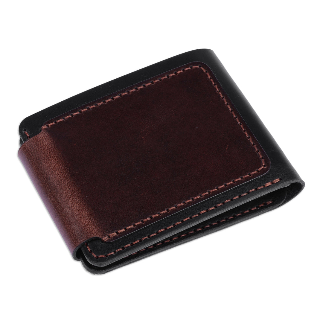 Armenian Brown and Black Leather Wallet with Snap Closure - Noble Vault
