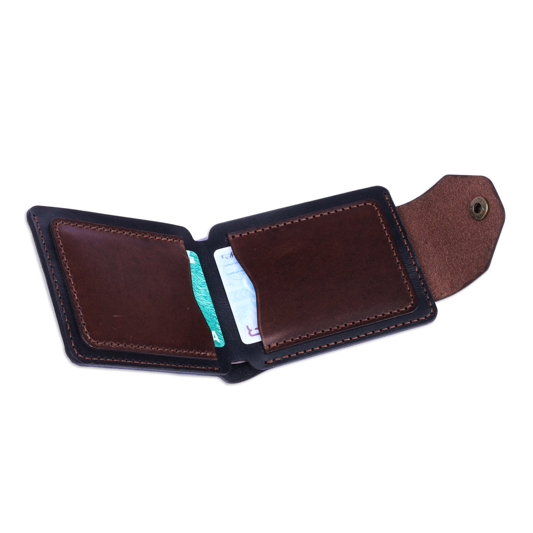 Armenian Brown and Black Leather Wallet with Snap Closure - Noble Vault