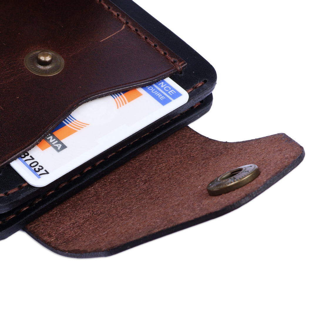 Armenian Brown and Black Leather Wallet with Snap Closure - Noble Vault