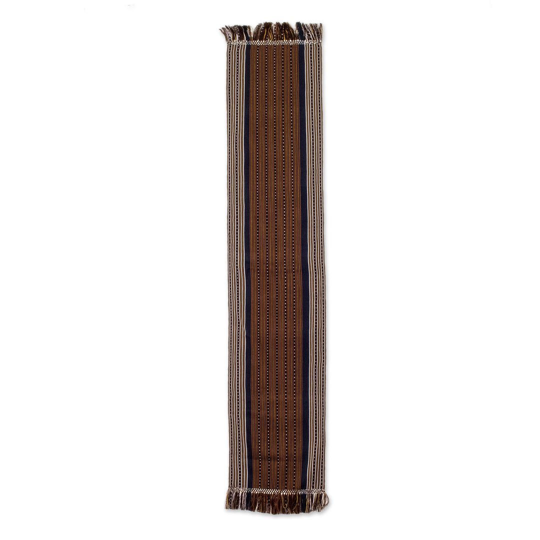 Handwoven Brown and Blue Striped 100% Cotton Table Runner - River Banks