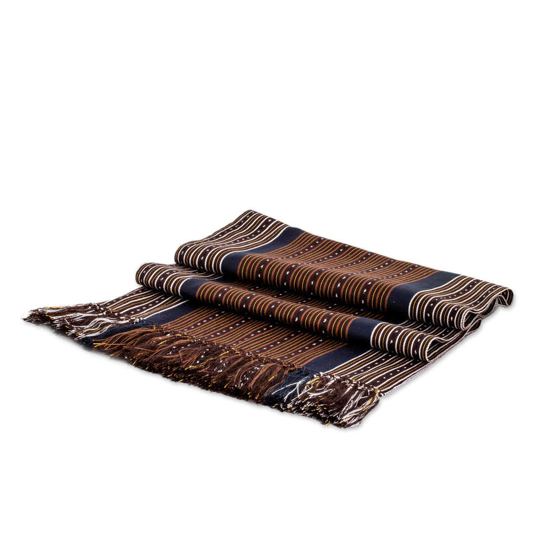 Handwoven Brown and Blue Striped 100% Cotton Table Runner - River Banks
