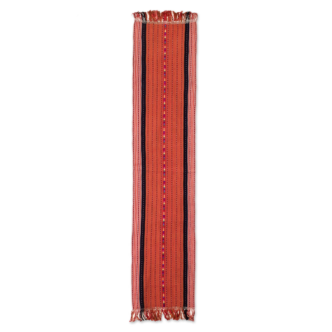 Artisan-Made Handwoven Striped Cotton Blend Table Runner - Autumn Visions