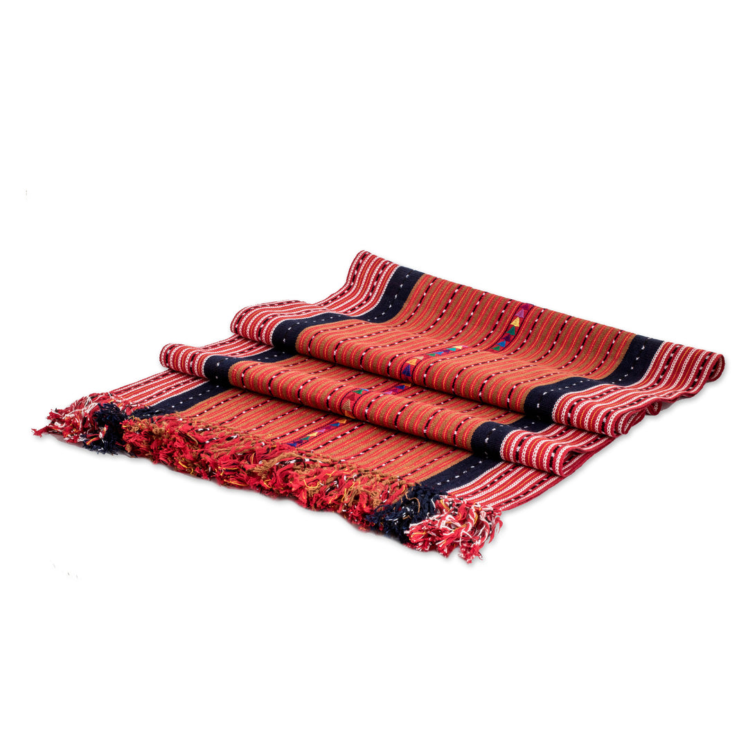 Artisan-Made Handwoven Striped Cotton Blend Table Runner - Autumn Visions