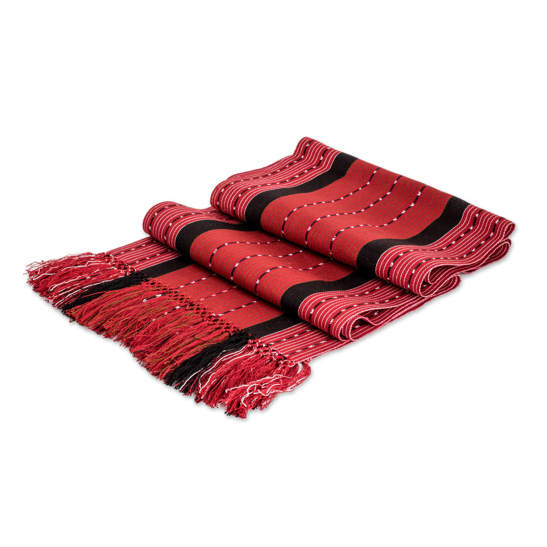 Red and Black 100% Cotton Table Runner Woven in Guatemala - Flaming Paths