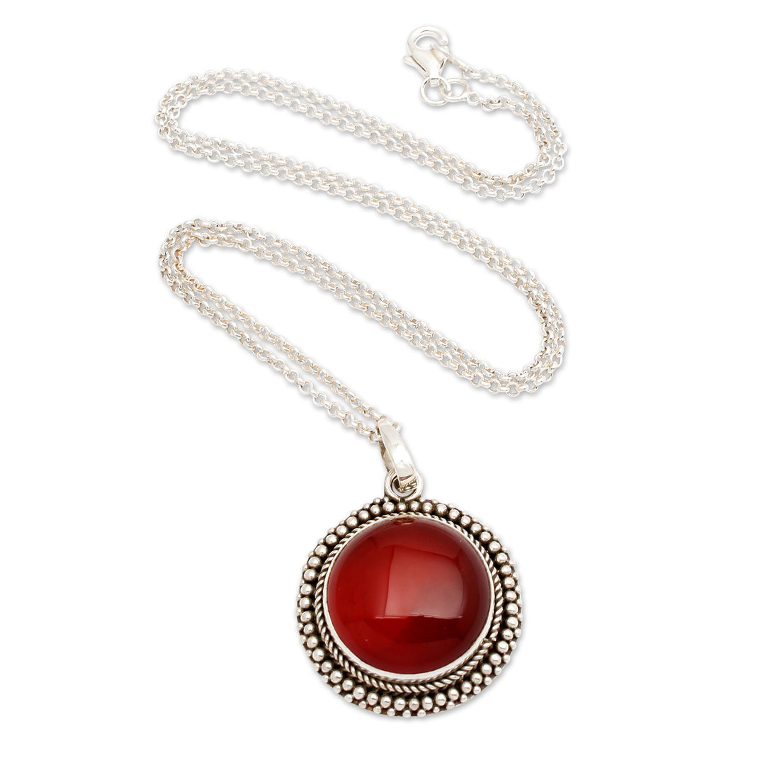 Polished and Oxidized Carnelian Cabochon Pendant Necklace - Fiery Cycle