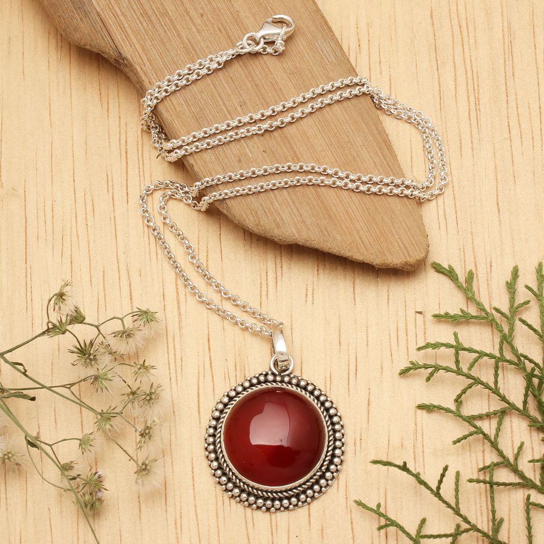 Polished and Oxidized Carnelian Cabochon Pendant Necklace - Fiery Cycle