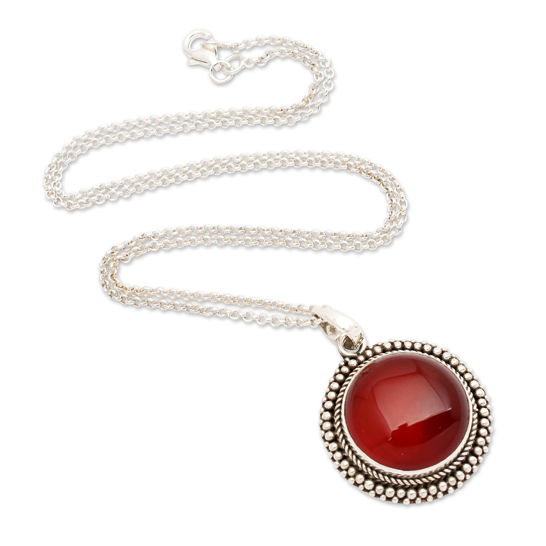 Polished and Oxidized Carnelian Cabochon Pendant Necklace - Fiery Cycle