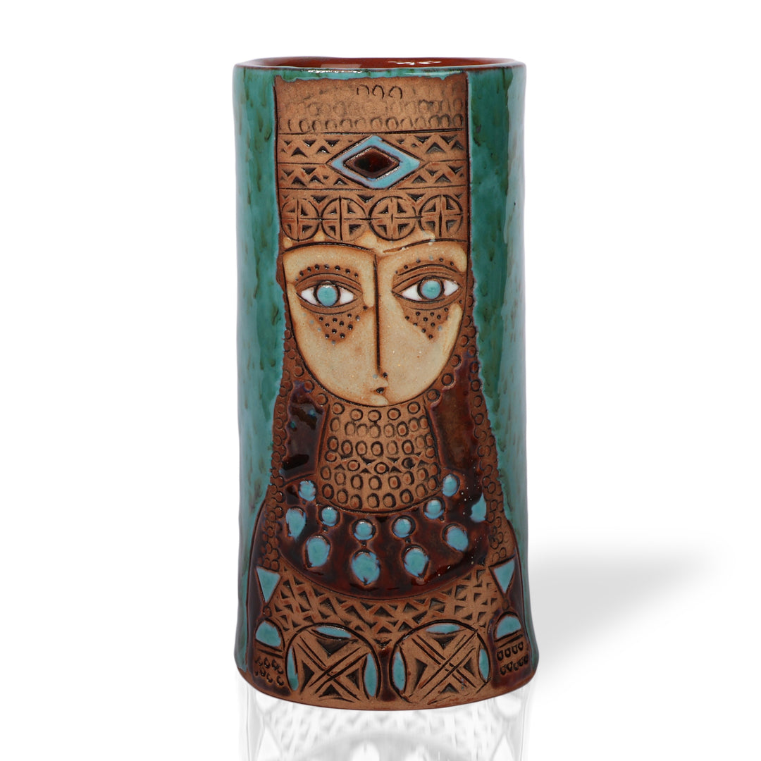 Green and Brown Handmade Glazed Ceramic Vase from Armenia - Girl of Karin