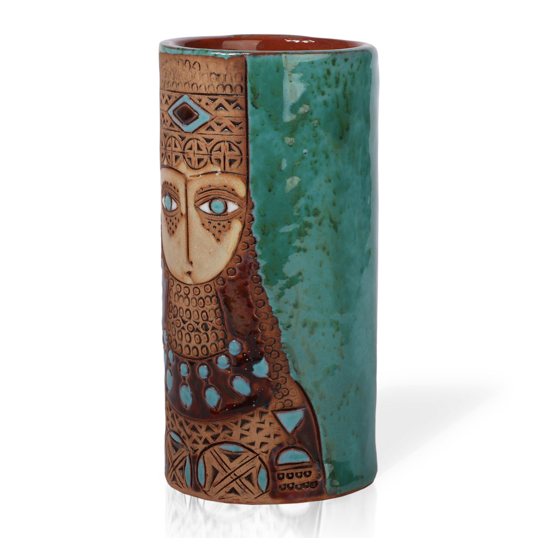 Green and Brown Handmade Glazed Ceramic Vase from Armenia - Girl of Karin
