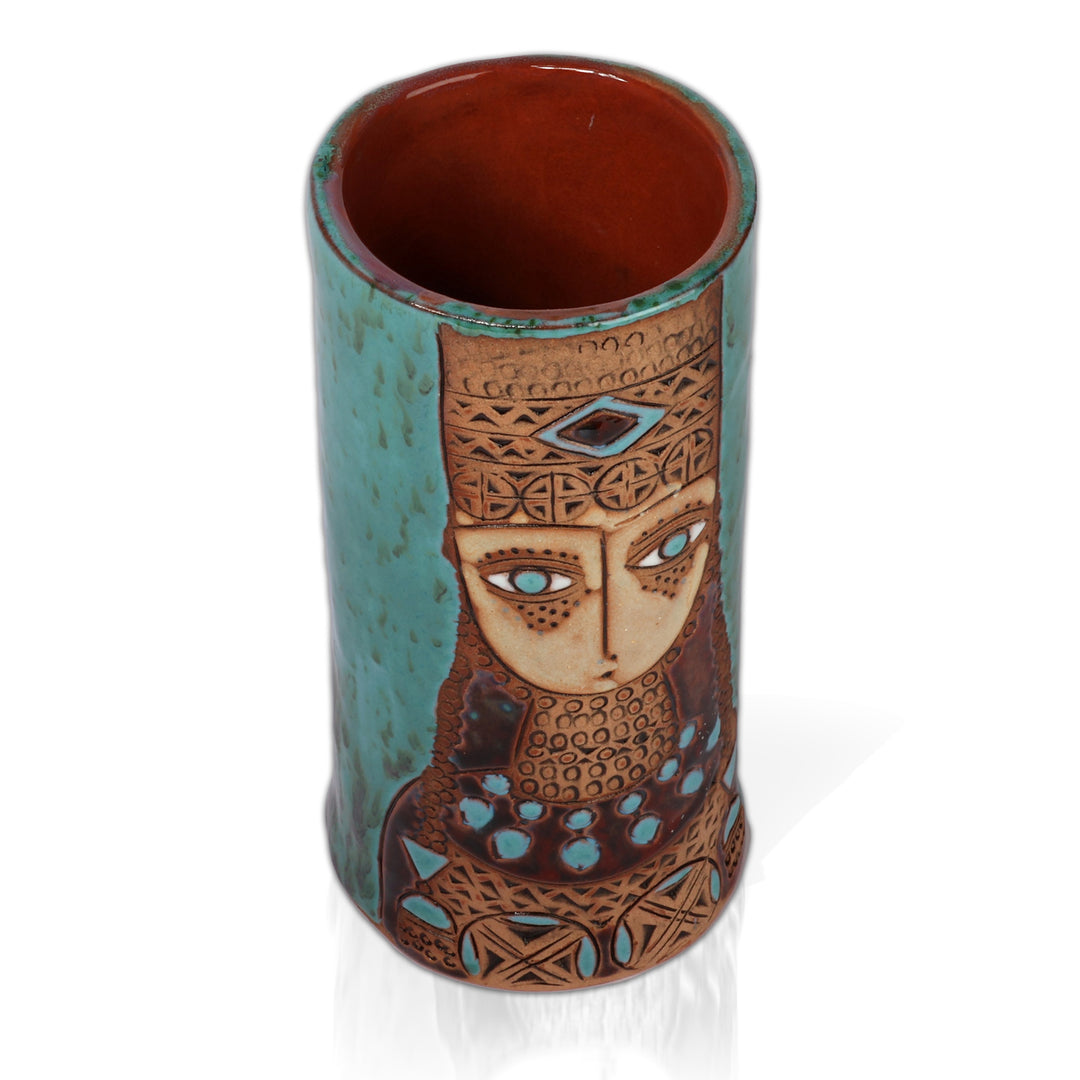 Green and Brown Handmade Glazed Ceramic Vase from Armenia - Girl of Karin