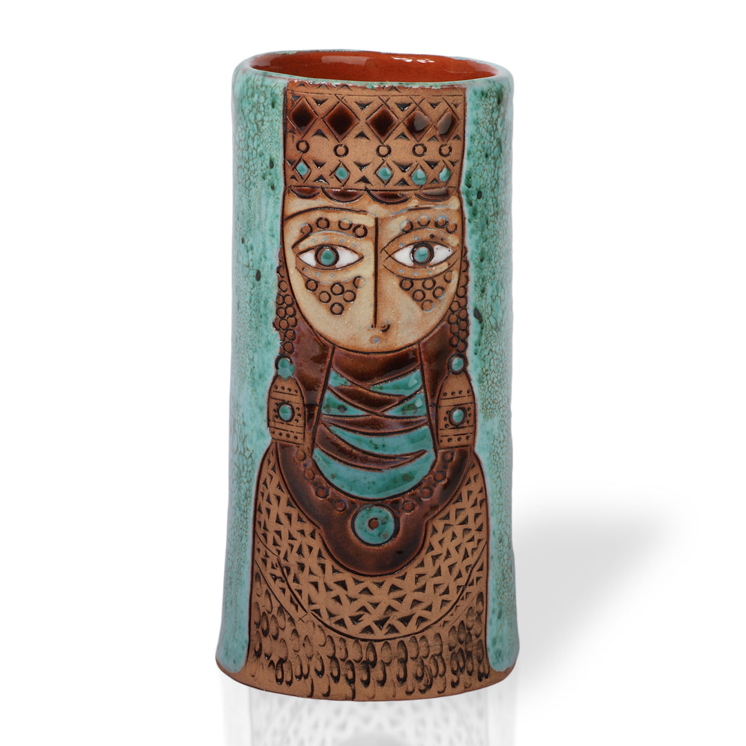 Armenian-Inspired Handmade Glazed Turquoise Ceramic Vase - Girl of Tsiran