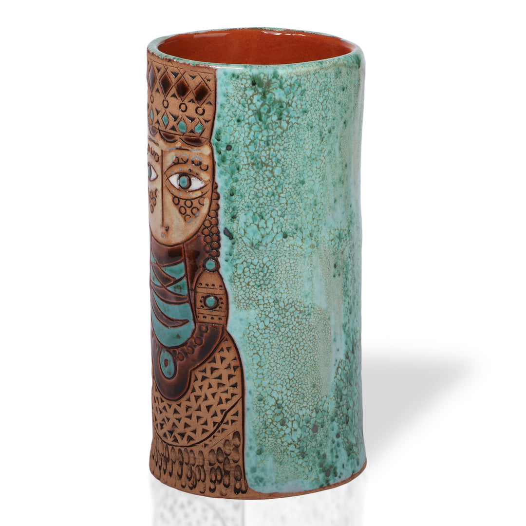 Armenian-Inspired Handmade Glazed Turquoise Ceramic Vase - Girl of Tsiran