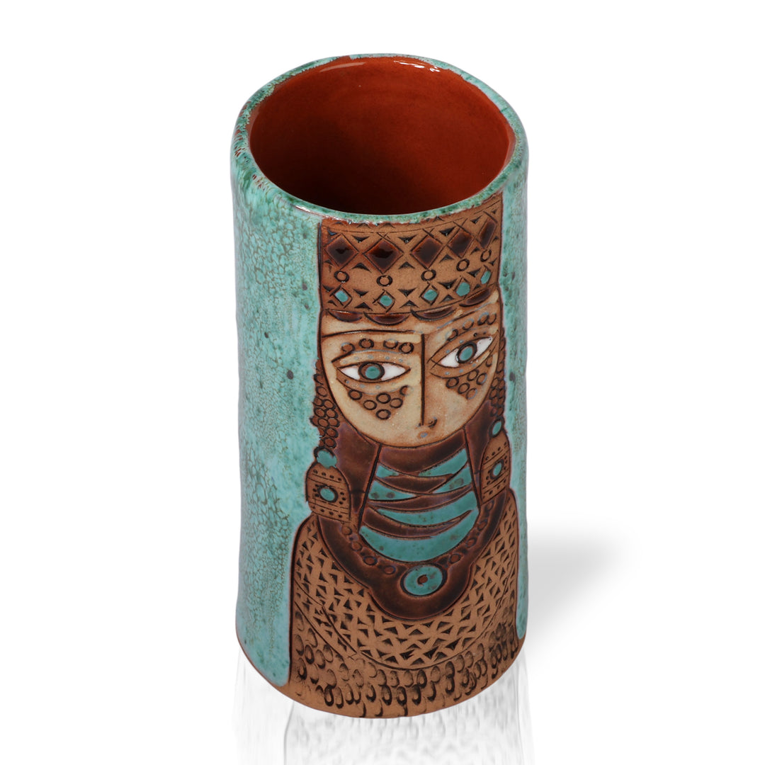 Armenian-Inspired Handmade Glazed Turquoise Ceramic Vase - Girl of Tsiran