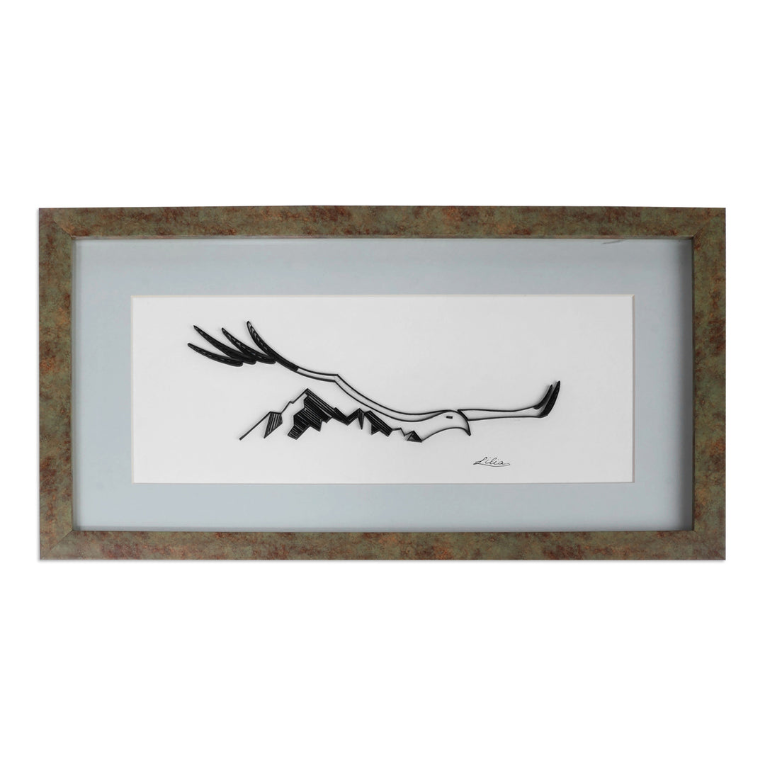 Armenian Folk Art Eagle-Themed Framed Paper Wall Accent - Mountain Eagle