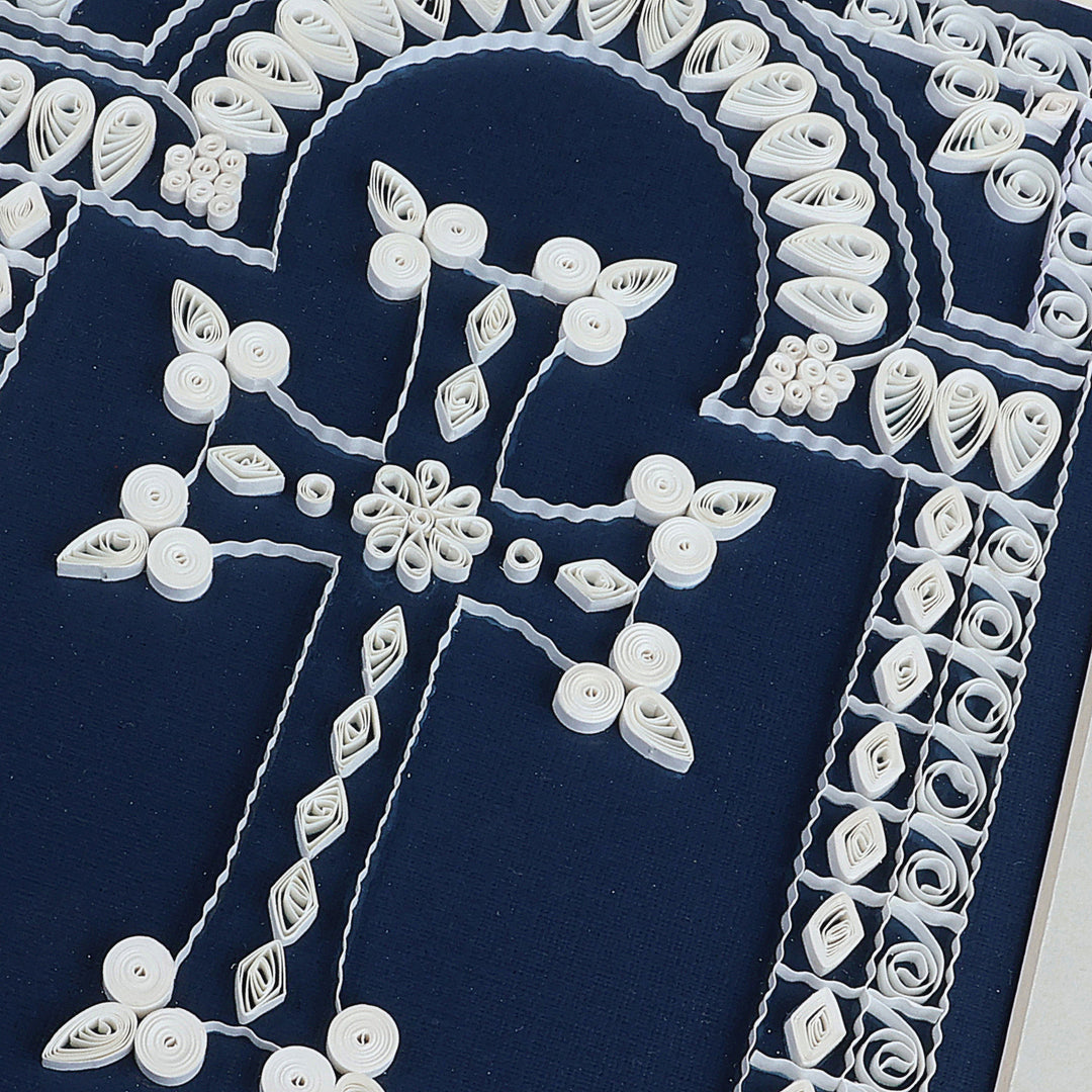 Traditional Cross-Themed Blue and White Paper Wall Accent - Folk Devotion