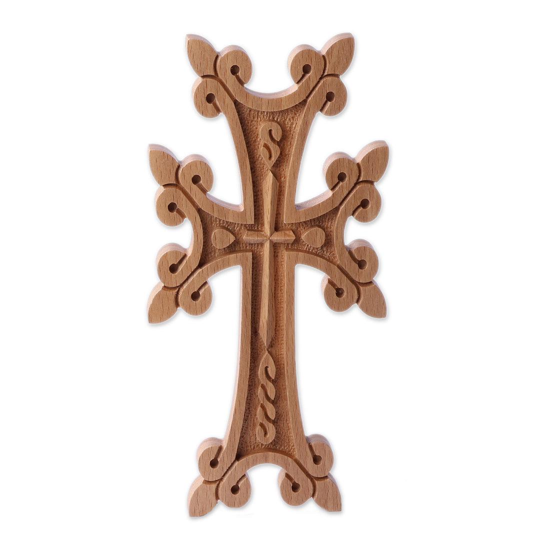 Traditional Hand-Carved Medium-Sized Brown Beech Wood Cross - Sacred Sense