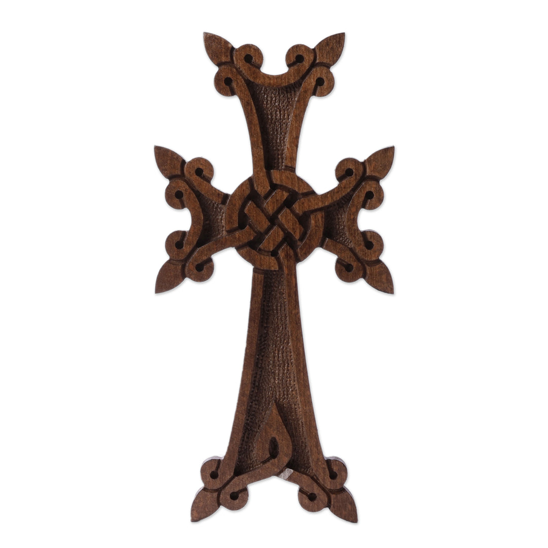 Classic Hand-Carved Dark Brown Beech Wood Cross (Small) - Everlasting Grace