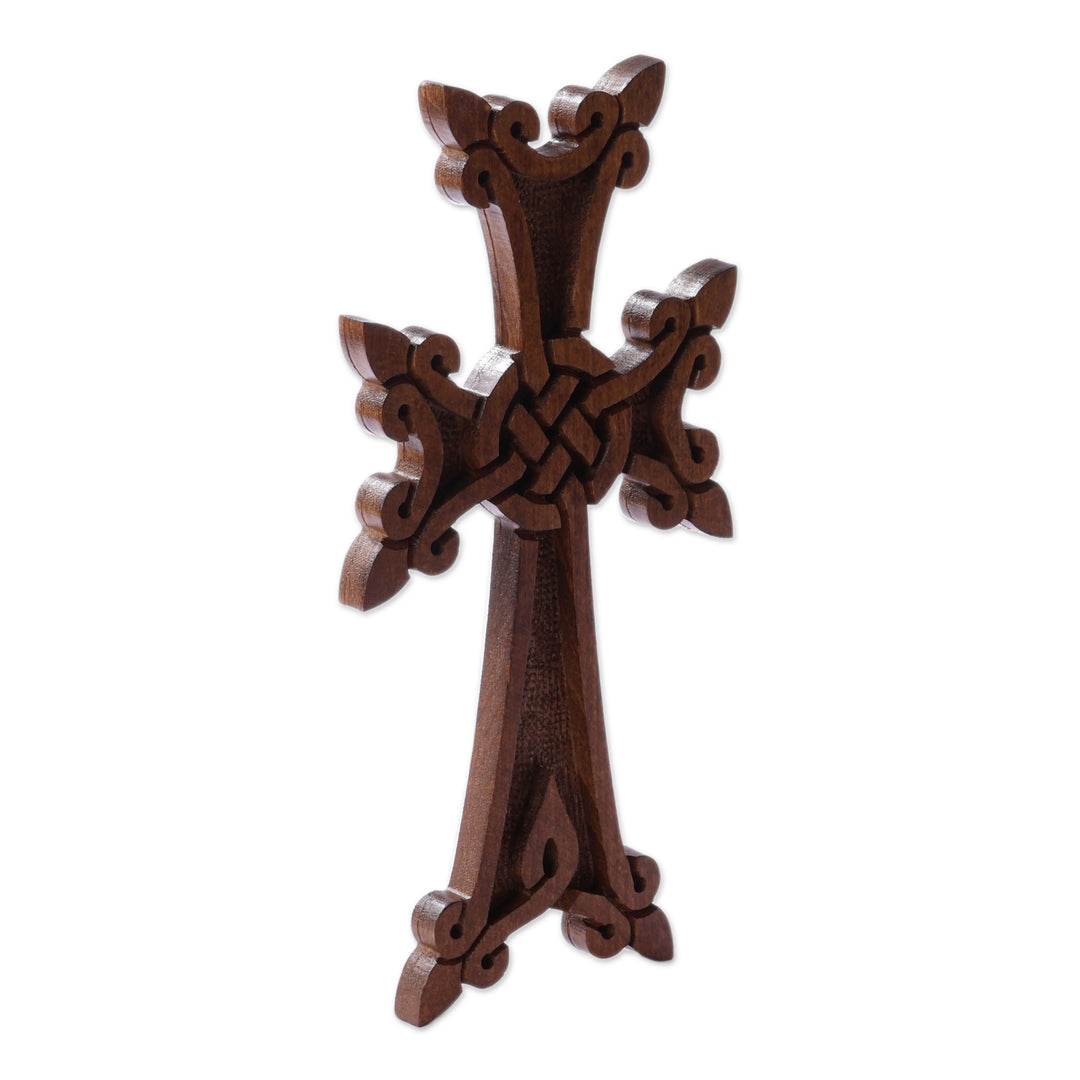 Classic Hand-Carved Dark Brown Beech Wood Cross (Small) - Everlasting Grace